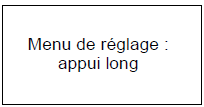 e) Menu de personnalisation des réglages du véhicule.