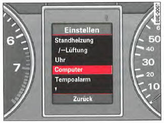 Écran : sélection du menu Einstellen (Réglages), Computer (ordinateur)