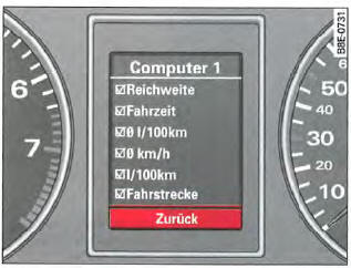 Écran :sélectio n du menu Computer 1 (Ordinateur 1), Zuriick (Retour)