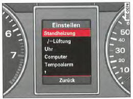  Poste de conduite : afficheur du système d'information du conducteur, menu